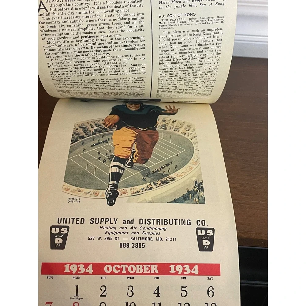 Vintage 1979 Liberty Magazine 1934 Calendar United Supply Baltimore MD